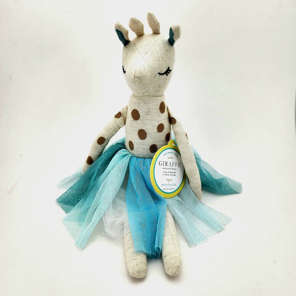 Rare Pottery Barn Designer Doll Giraffe Ombre tutu soft Animal Cotton/Linen 17"